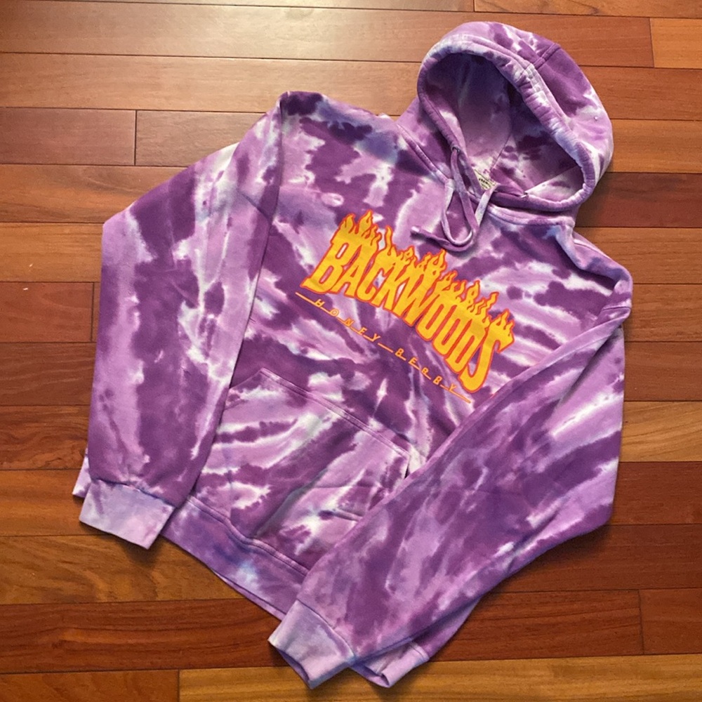 Backwoods Distressed Tie Dye Black Flame Hoodie size Medium